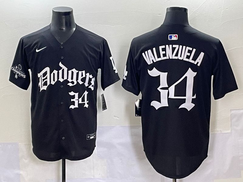 Men 2025 Los Angeles Dodgers #34 Valenzuela Black Seventh generation Joint Name Nike MLB Jersey style 9